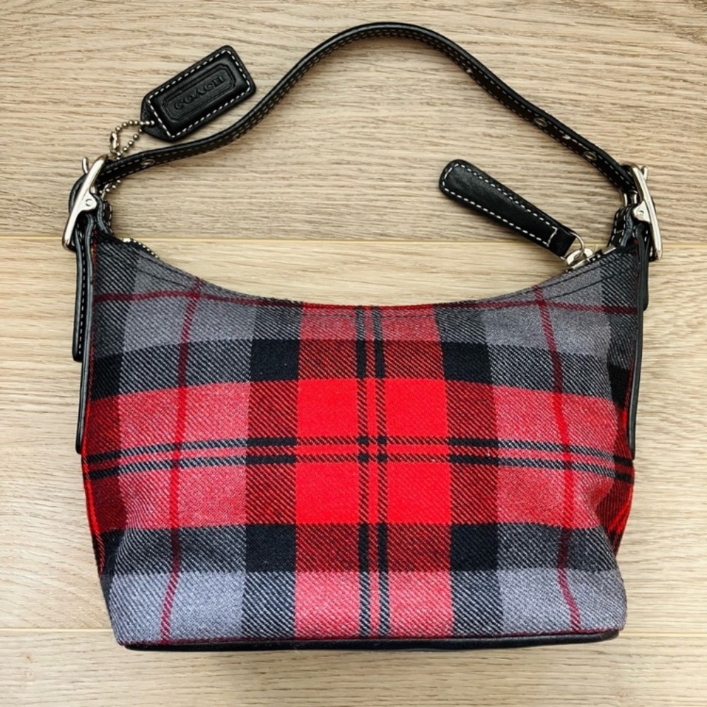 Coach Tartan Plaid Wool Leather Demi Bag Hampton Vintage Y2K Small 8326 - Picture 2 of 13